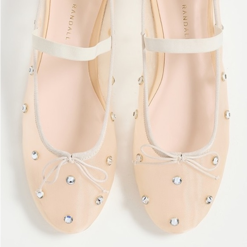 New Loeffler Randall Caramel Mesh with Clear Rhinestone Leonie Flats, size 7